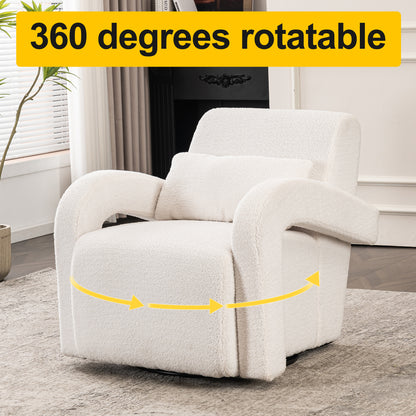 White Teddy Fabric Armchair - Modern Sturdy Lounge Chair with Curved Arms and Thick Cushioning for Plush Comfort