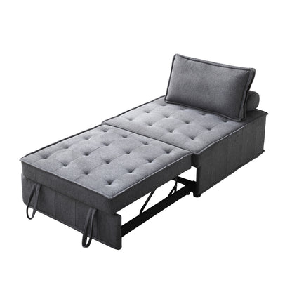 Multipurpose Linen Fabric Ottoman Lazy Sofa Pulling Out Sofa Bed (Dark Grey)