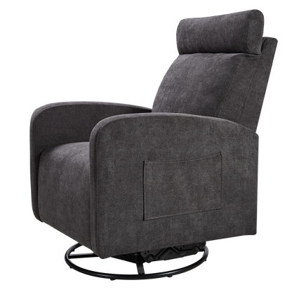 Swivel Upholstered Manual Recliner Chair Theater Recliner Sofa 360 Degree Nursery Glider Rocker for Living Room, Dark Coffee