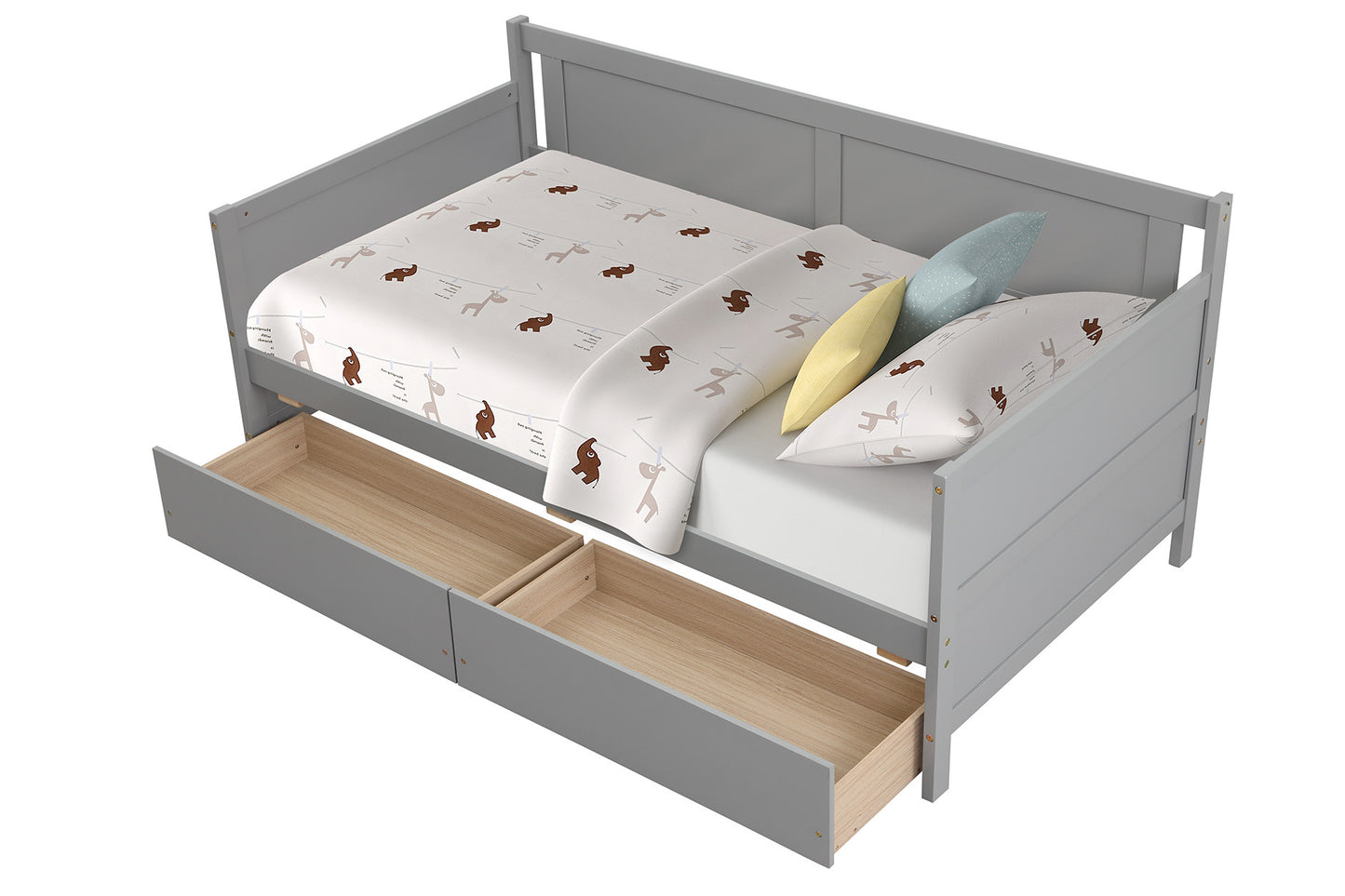 Daybed with two drawers, Twin size Sofa Bed,Storage Drawers for Bedroom,Living Room,Grey(New SKU:W504P149044)