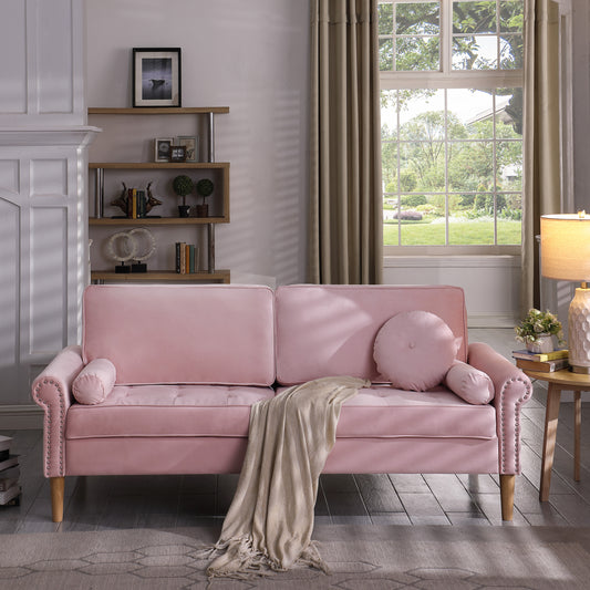 Living Room Sofa,3-Seater Sofa, with Copper Nail on Arms,Three Pillow,Pink