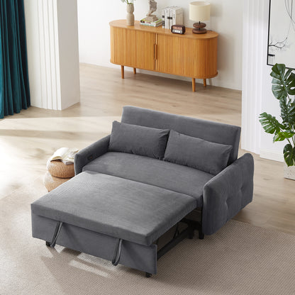 57.48" Pull-out Sofa Bed Convertible Couch 2 Seat Loveseat Sofa Modern Sleeper Sofa with Two Throw Pillows and USB Ports for Living Room, Dark Grey