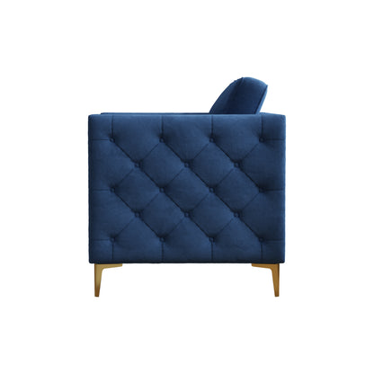 Accent Chair for Living Room Upholstered Arm Chair with Metal Legs Navy Blue Velvet