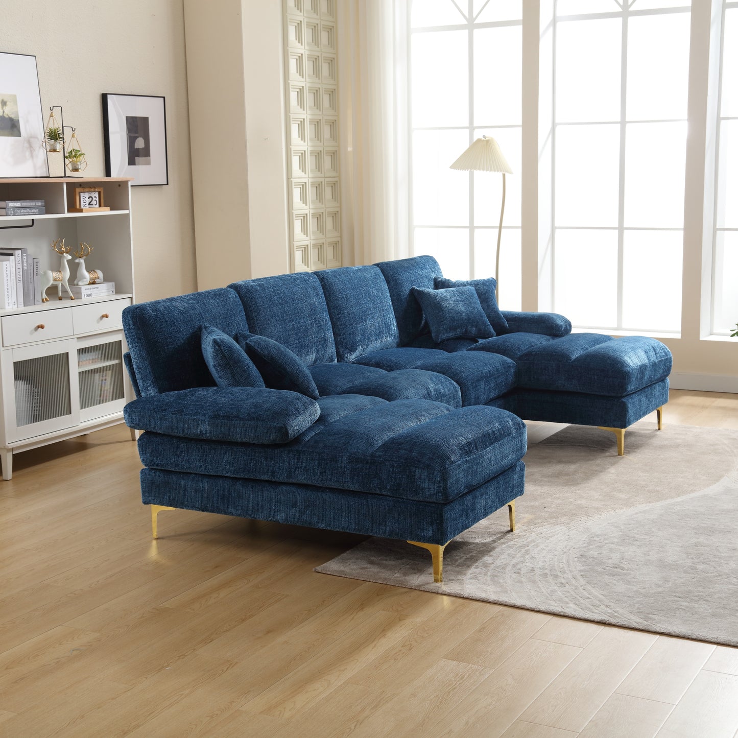 Modern Large chenille Fabric U-Shape Sectional Sofa