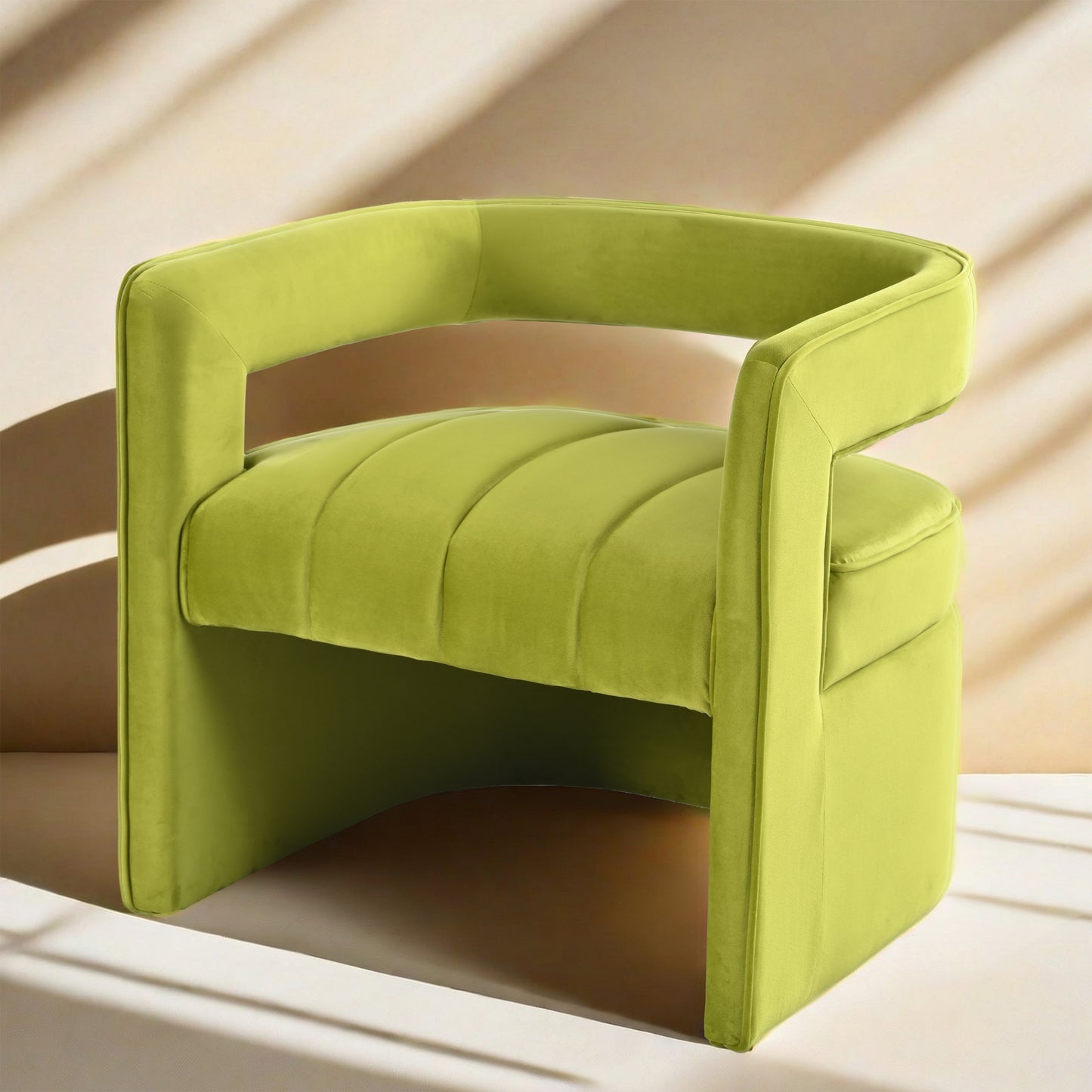 Modern Velvet Accent Chair with Ribbed Detail, Luxury Curved Fully Upholstered Accent Chair, Green (No Assembly Needed)