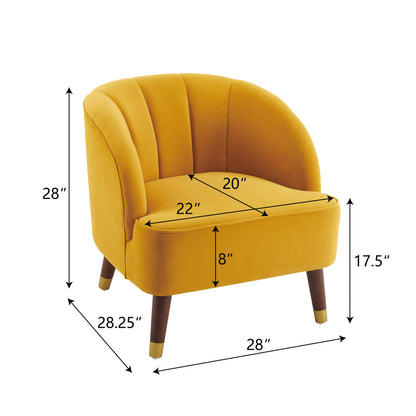 Upholstered Barrel Accent Chair With Wooden Legs