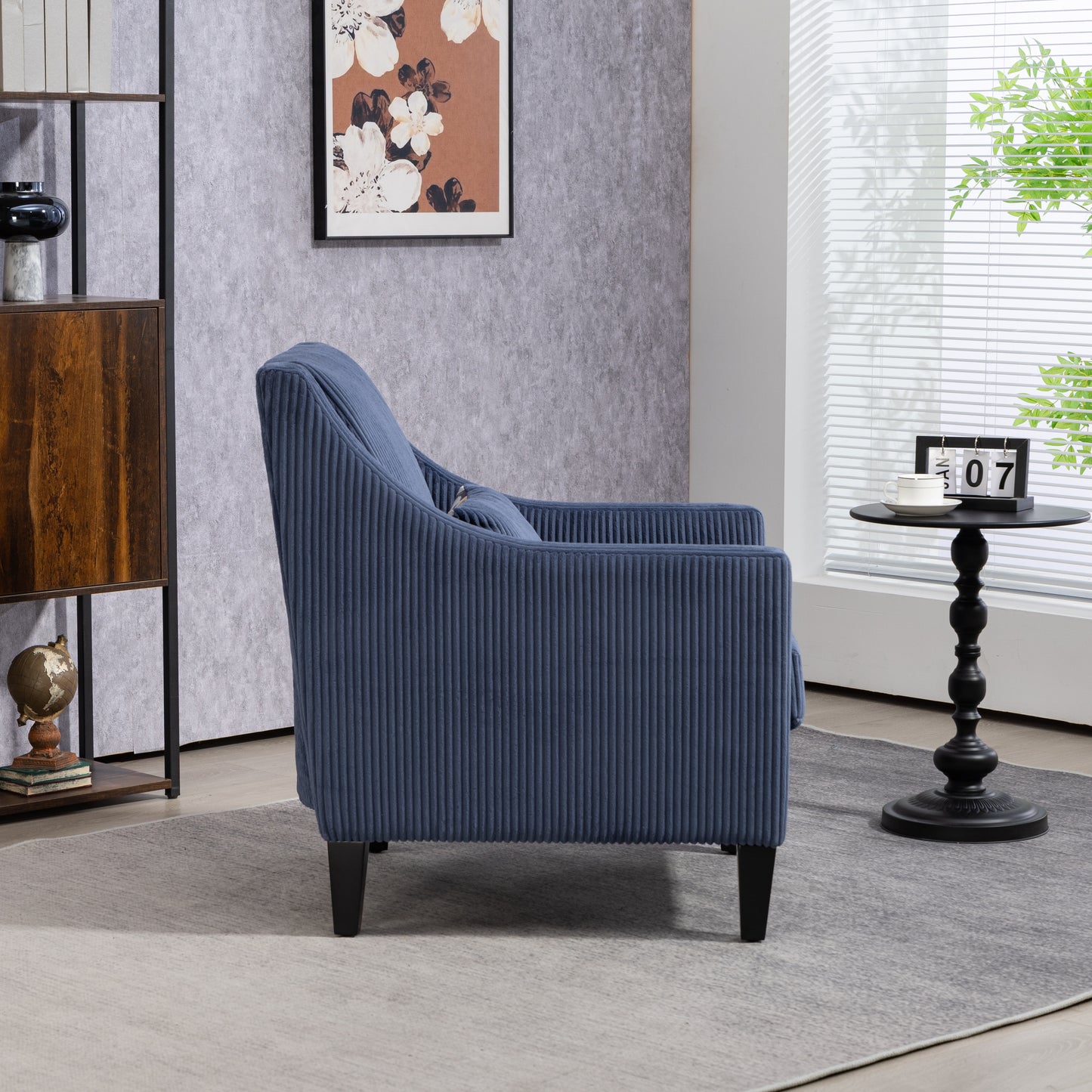 Modern Accent Chair,Upholstered Armchair with Scooped Arms for Bedroom,Apartment,Studio,Office,Waiting Room(Blue Corduroy)