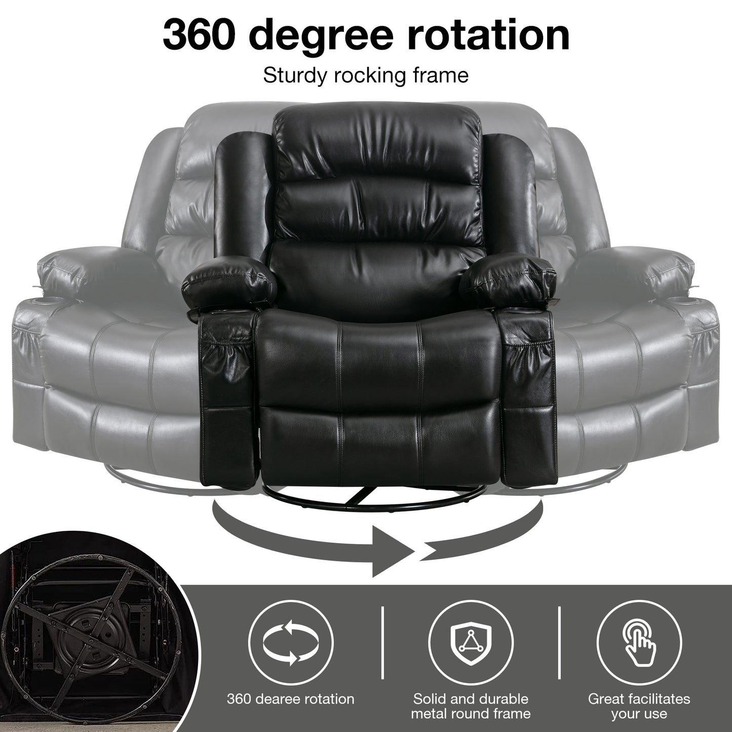 Massage Swivel Rocker Recliner Chair with Vibration Massage and Heat Ergonomic Lounge Chair for Living Room with Rocking Function and Side Pocket  2 Cup Holders USB Charge Port,black.