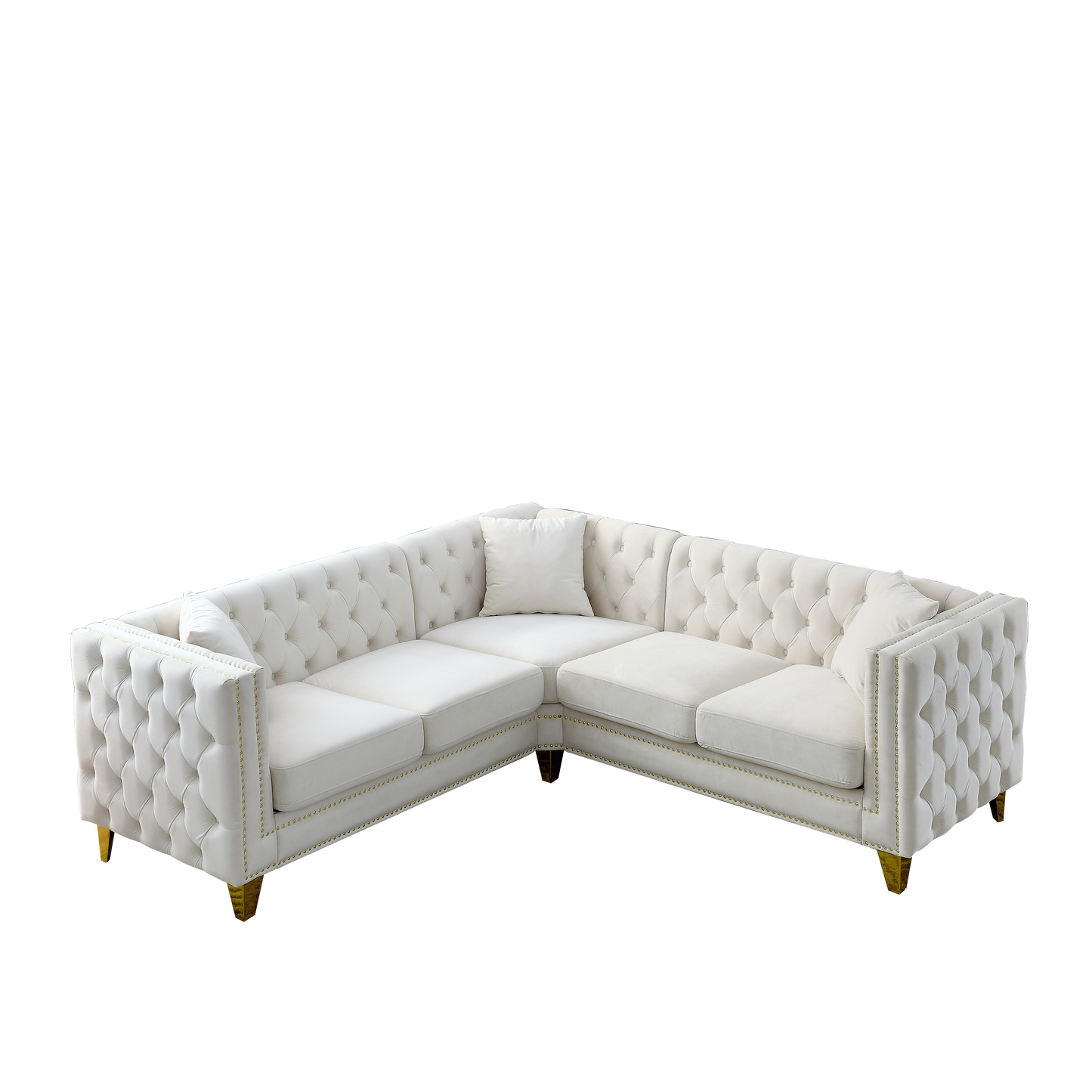 82.2-Inch Velvet Corner Sofa, L-Shaped Sectional Couch, 5-Seater Corner Sofas with 3 Cushions for Living Room, Bedroom, Apartment, Office