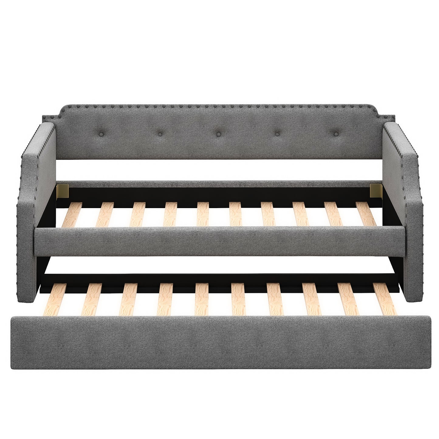 Upholstered Daybed with Trundle, Wood Slat Support,Upholstered Frame Sofa Bed, Twin,Gray