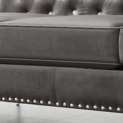 82.3" Width Modern Velvet Sofa Jeweled Buttons Tufted Square Arm Couch Grey,2 Pillows Included