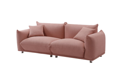 Oversized Loveseat Sofa for Living Room, Sherpa Sofa with Metal Legs, 3 Seater Sofa, Solid Wood Frame Couch with 2 Pillows, for Apartment Office Living Room - PINK