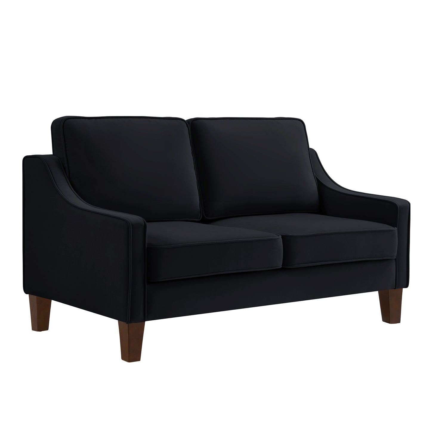 Modern Loveseat sofa for Living Room, Upholstered Velvet Small Couch with Wooden Legs for Livingroom Bedroom, Black