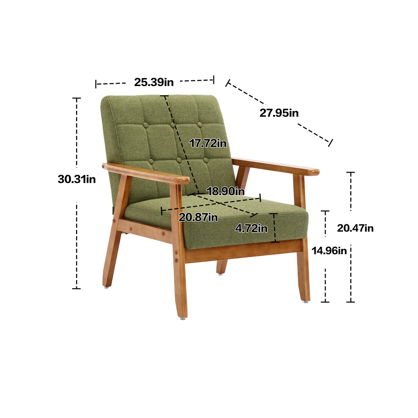 Leisure Chair with Solid Wood Armrest and Feet, Mid-Century Modern Accent chair, for Living Room Bedroom Studio chair