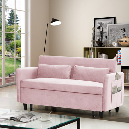 Sofa pull-out bed includes two pillows 54 "pink velvet sofa with small space