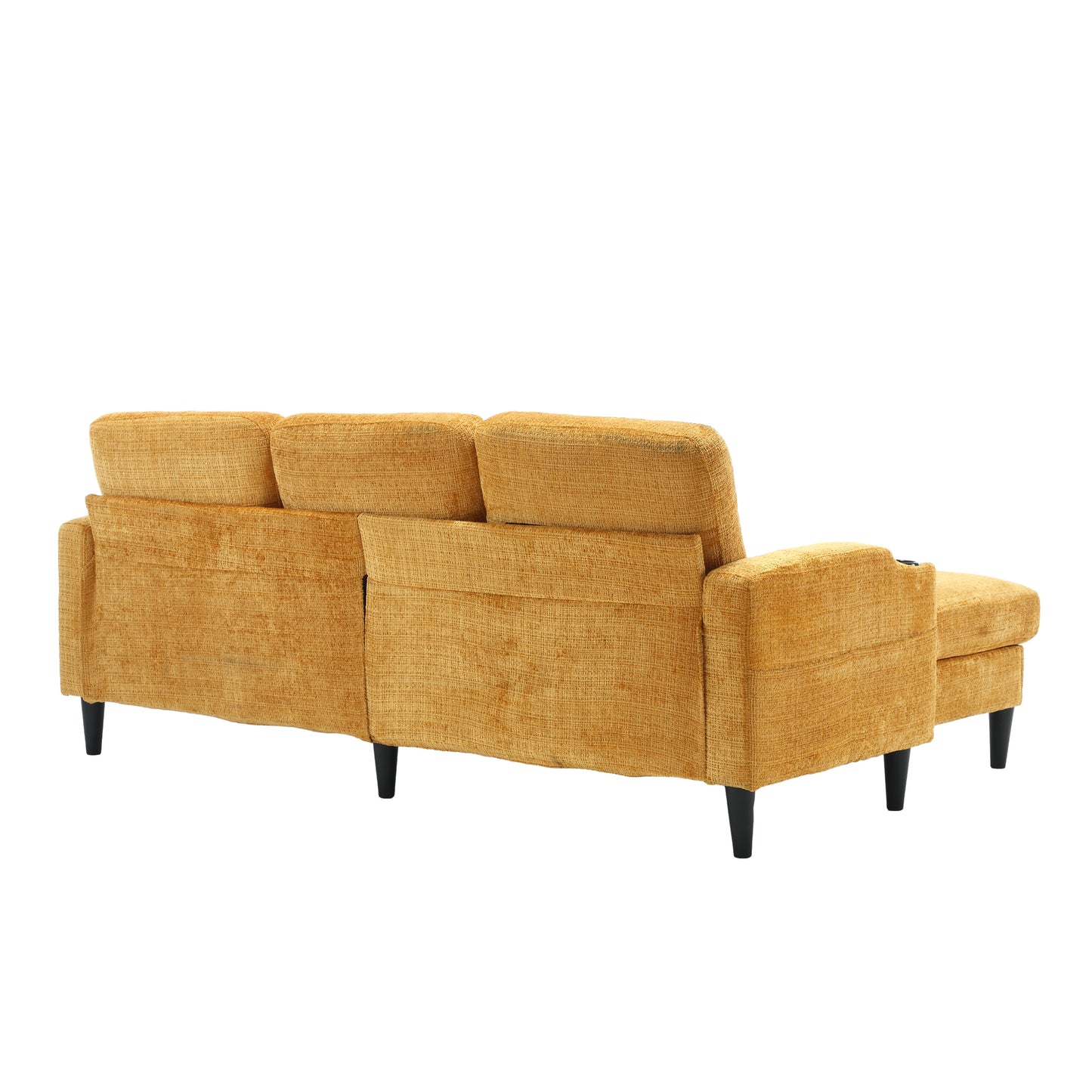 Sofa for three, solid wood frame, Chenille fabric, side pocket, with two cup holders, footstool with storagestorage sofa /Living room sofa cozy sectional sofa