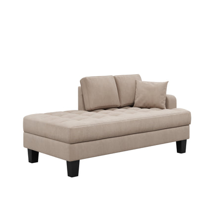 64" Deep Tufted Upholstered Textured Fabric Chaise Lounge,Toss Pillow included,Living room Bedroom Use,Warm Grey