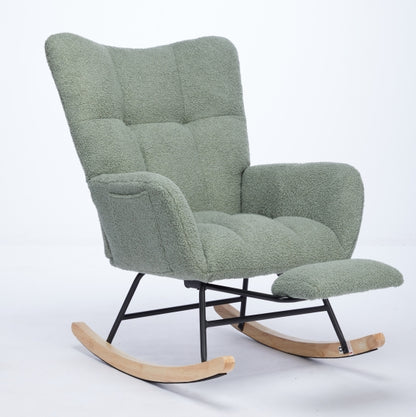 Modern Nursery Rocking Chair, Upholstered Glider Chair with High Backrest, Rocker Accent Armchair with Solid Wood Legs for Nursery Bedroom Living Room GREEN