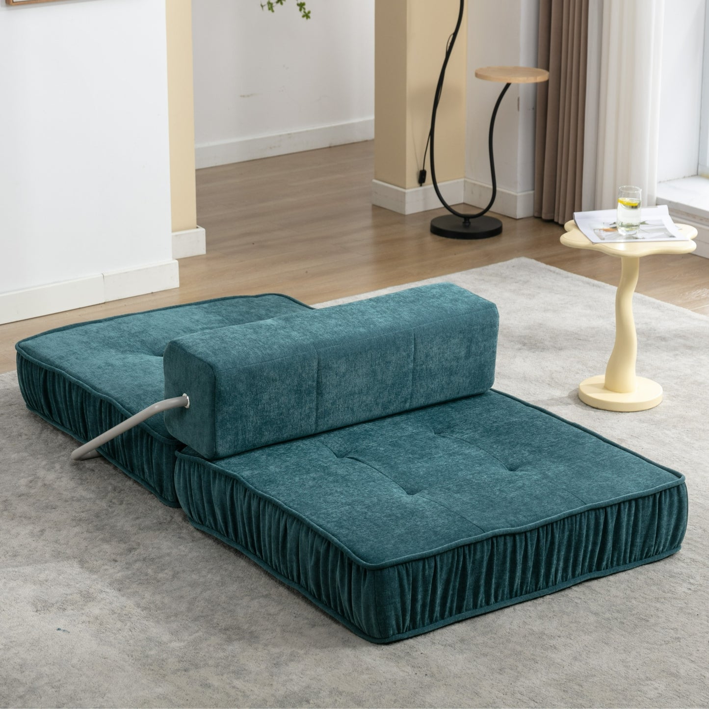 Folding Sofa Bed, Futon Sleeper Chair, Convertible Chair Floor Couch & Sleeping Mattress for Living Room, Guest Room, Home Office, Apartment, Small space, Bed, Removable Back Cushion, Green, 1 Seat