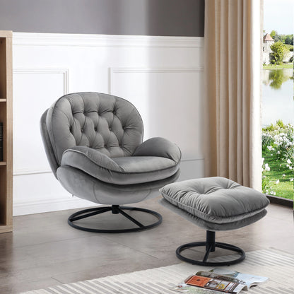 Accent chair TV Chair Living room Chair Grey with ottoman