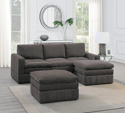 Contemporary 5pc Set Modular Corner Sectional Set 2x One Arm Chair / Wedge 1x Armless Chairs 2x Ottomans Mink Morgan Fabric Plush Living Room Furniture