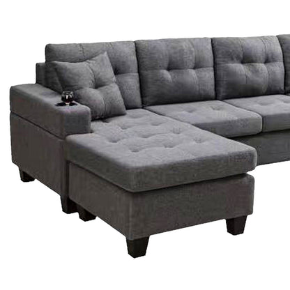 Sectional sofa left with footrest, convertible corner sofa with armrest storage, sectional sofa for living room and apartment, chaise longue left (grey)