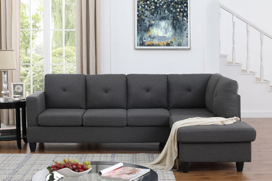 96" Dark Gray Linen Sectional Sofa with Right Facing Chaise