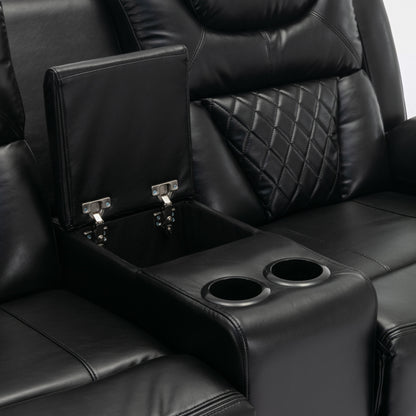 Home Theater Seating Manual Recliner Loveseat with Hide-Away Storage, Cup Holders and LED Light Strip for Living Room, Black