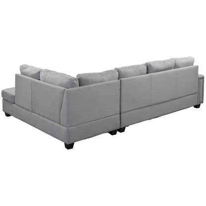 Reversible Sectional Sofa Space Saving with Storage Ottoman Rivet Ornament L-shape Couch for Large Space Dorm Apartment