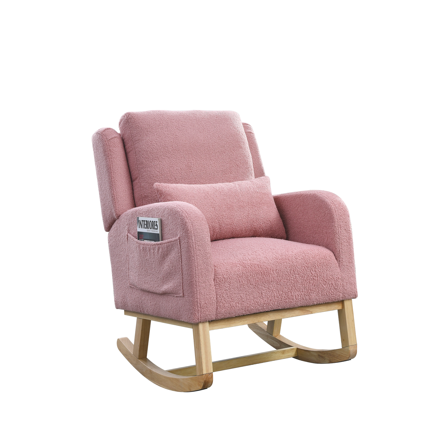 27.5 "W Modern Accent High Back Living Room Casual Armchair Rocker with One Lumbar Pillow, Two Side Pockets,Teddy.