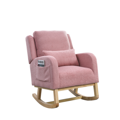 27.5 "W Modern Accent High Back Living Room Casual Armchair Rocker with One Lumbar Pillow, Two Side Pockets,Teddy.