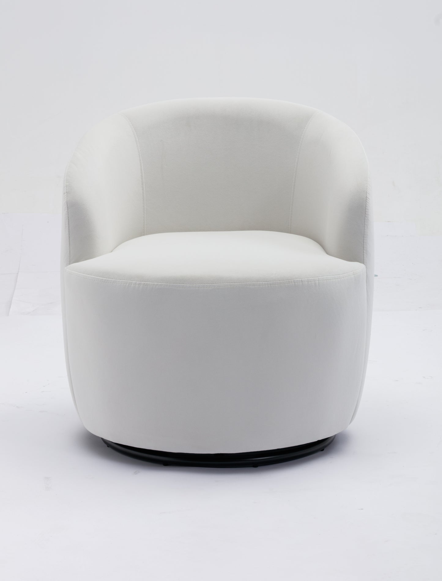 Velvet Fabric Swivel Accent Armchair Barrel Chair With Black Powder Coating Metal Ring,White