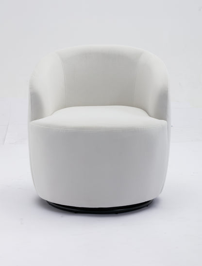 Velvet Fabric Swivel Accent Armchair Barrel Chair With Black Powder Coating Metal Ring,White