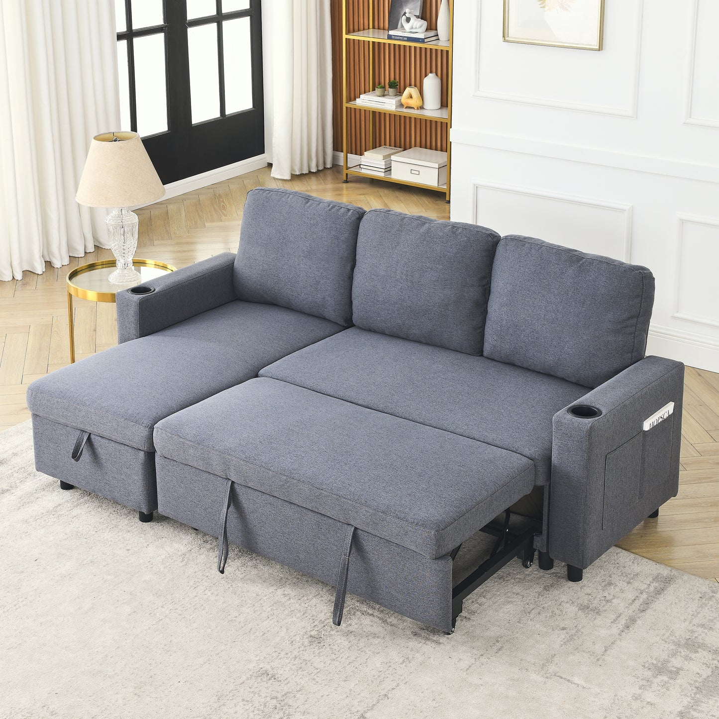 78.7"Comfortable Linen L-Shaped Combo Sofa Sofa Bed, Living Room Furniture Sets for Tight Spaces, Reversible Sleeper Combo Sofa with Pullout Bed,Reversible Sofa Bed for Living Room, Office, Apartmen