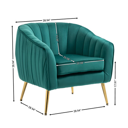 Velvet Accent Chair with Ottoman, Modern Tufted Barrel Chair Ottoman Set for Living Room Bedroom, Golden Finished, Christmas Green