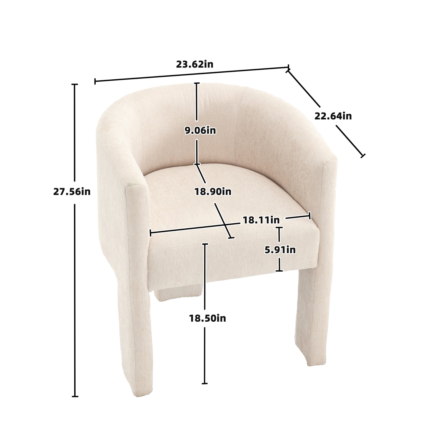 Barrel Accent Chair, Mid-Century Modern Living Room Chair, Upholstered Side Armchair with 3 Legs for Bedroom/Reading Spaces (Beige)