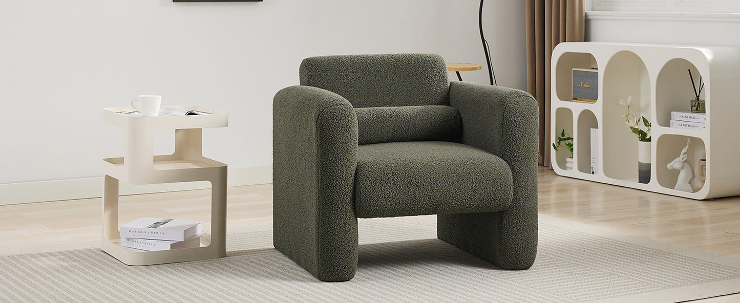 Modern Accent Chair Lambskin Sherpa Fabric Upholstered Comfy Reading Arm Chair Soft Padded Armchair with Back and Pillow for Living Room Bedroom Reception Waiting Room Office,Seaweed Green