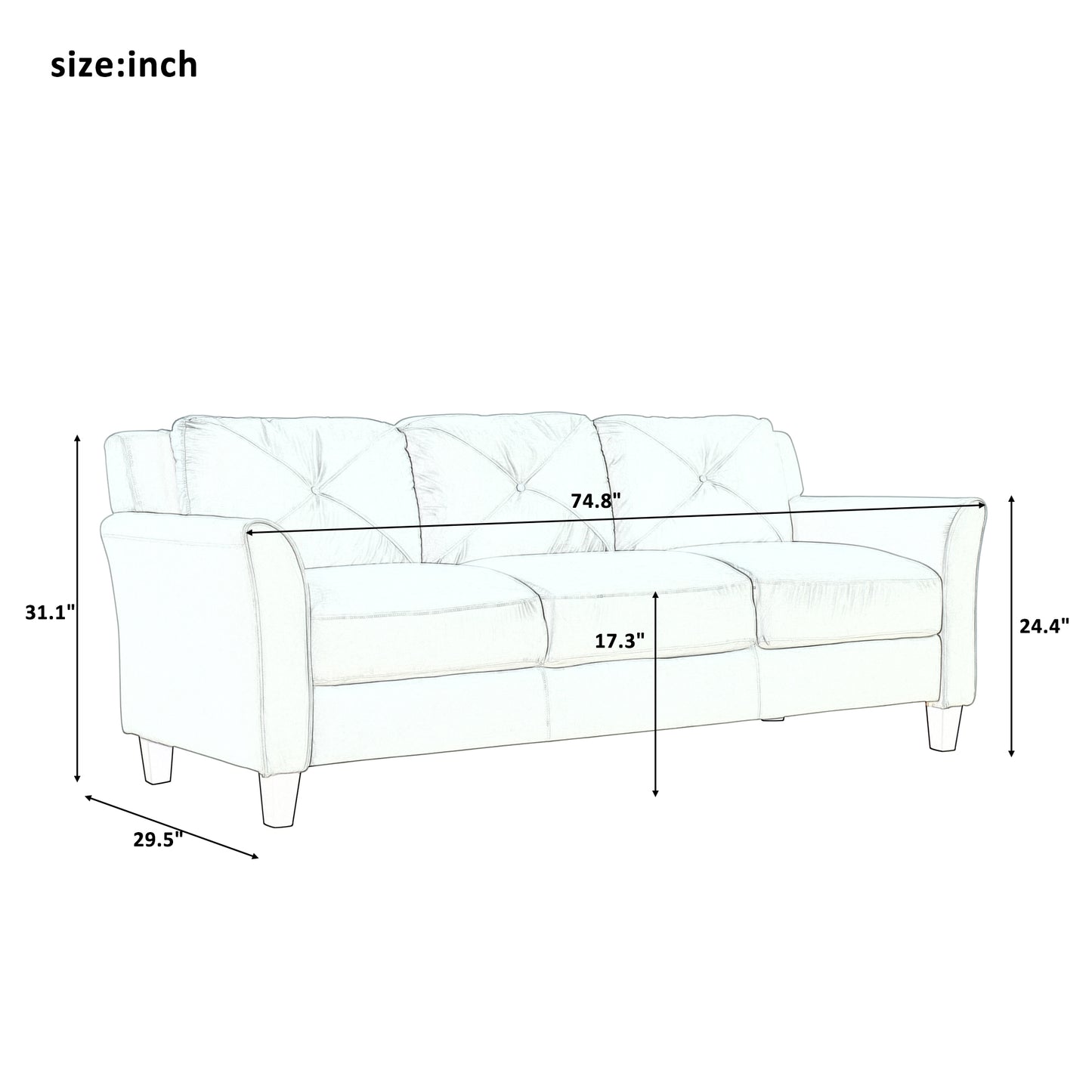 U_STYLE Button Tufted 3 Piece Chair Loveseat Sofa Set