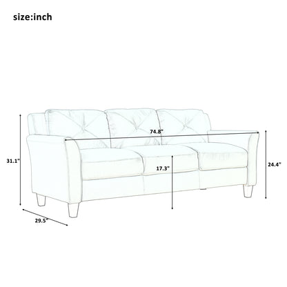 U_STYLE Button Tufted 3 Piece Chair Loveseat Sofa Set