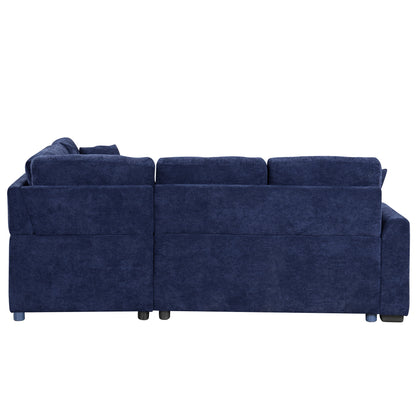 82.6" L-shape Sofa Bed Pull-out Sleeper Sofa with Wheels, USB Ports, Power Sockets for Living Room, Navy Blue