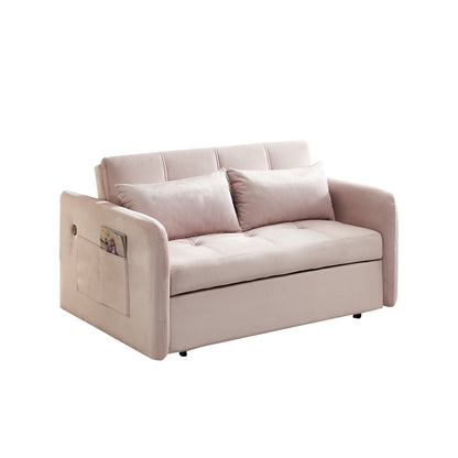 55.5" Twins Pull Out Sofa Bed Pink Velvet