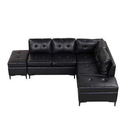 94.88" L-Shaped Corner Sofa Pu Leather Sectional Sofa Couch with Movable Storage Ottomans for Living Room, Black