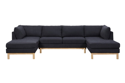 Black Sherpa 124" Wide Double Chaise U-Shape Sectional Sofa