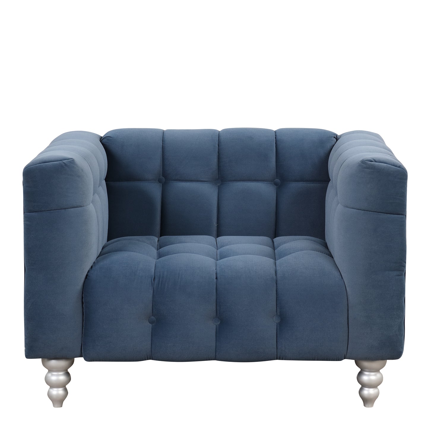 42" Modern Sofa Dutch Fluff Upholstered sofa with solid wood legs, buttoned tufted backrest,blue