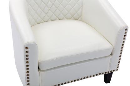 Barrel Chairs with Soft Padded Armrest, Club Chairs with nailheads and solid wood legs for Living Room Bedroom Waiting Room (White PU)