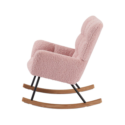 Rocking Chair, Leisure Sofa Glider Chair, Comfy Upholstered Lounge Chair with High Backrest, for Nursing Baby, Reading, Napping PINK