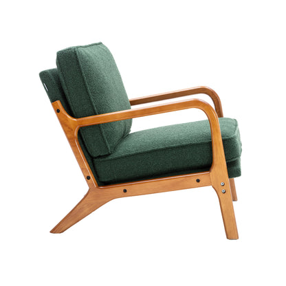 Mid Century Modern Accent Chair, Comfy Fabric Living Room Chairs with Solid Wood Frame, Lounge Reading Armchair, Easy Assembly (Emerald)