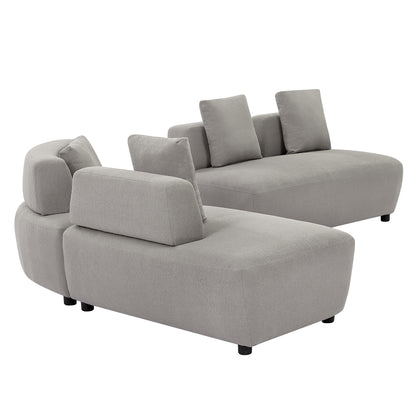 Contemporary 3-piece Sectional Sofa Free Convertible sofa with Four Removable Pillows for Living Room, Grey