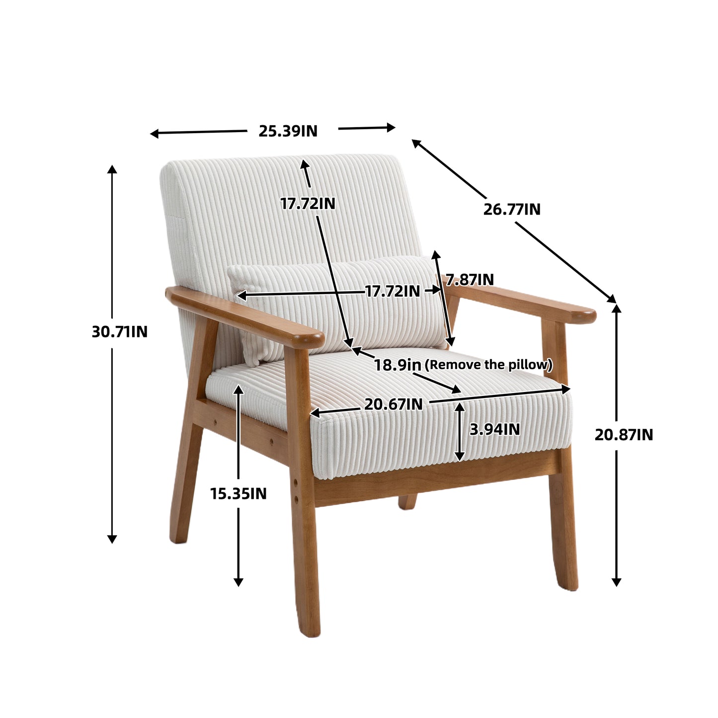 Leisure Chair with Solid Wood Armrest and Feet, Leisure chair, wood frame, velvet, solid rubber wood legs, Mid-Century Modern Accent chair, for Living Room Bedroom Studio chair,Two packs