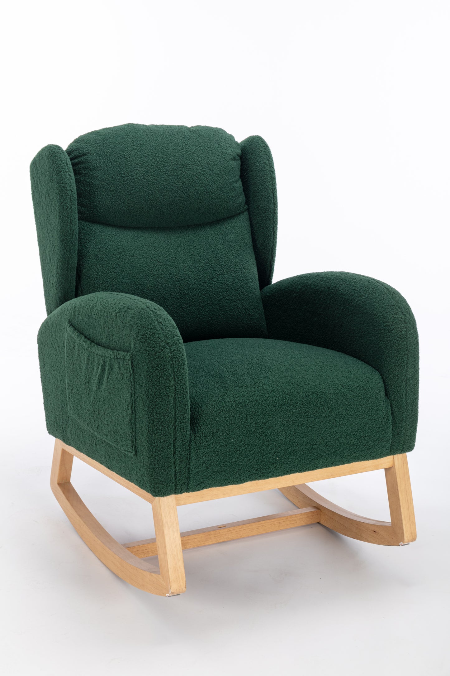 049-Teddy Fabric Rocking Chair With Packet Wood Legs,Green